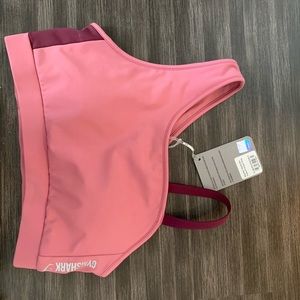 gymshark asymetic bra - dusky pink/ dark ruby